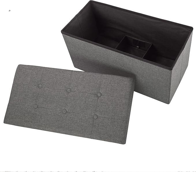 Storage Ottoman - 30-Inch Folding Tufted Footrest, Linen Chest, or Bench with Removable Bin for Living Room, Bedroom, or Dorm by Lavish Home (Gray)