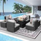 NICESOUL 7 Piece Modern Outdoor Seating Groups with Firepit Natural Gas/Propane, 29.3'' High Back Oversized Rattan Patio Conversation Sofas Set, Deep Seated Wide Sectional Couches for Outside, Gray