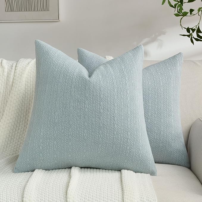 FUTEI Dusty Blue Chenille Throw Pillow Covers 22x22 Inch Set of 2,Soft Striped & Diamond Textured Cushion Cases,Modern Home Decor for Couch Living Room