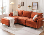 104'' Modular Sectional Sofa with All Seats Storage, Oversized L Shaped Couch for Living Room,3-Seater Comfy Cloud Couches with Movable Ottoman,Big Sectional for Bedroom,Velet,Orange
