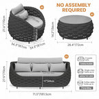 Woven Rope Patio Furniture Set: 4 Pieces Aluminum Outdoor Conversation Sofa Set Assembled - Modern Deck Couch Set Cushioned - All Weather Metal Porch Seating for 5 Person Garden Pool Yard Hotel