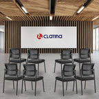 CLATINA Stacking Waiting Room Chairs, Adjustable Mesh Backrest Armless Office Guest Reception Chair with Ergonomic Lumbar Support and Leather Cushion for Conference Lobby Side School Classroom,4PK