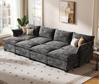 KKL 120" Huge Modular Sectional Sofa Bed, 8 Seater Convertible J/L/U-Shaped Sleeper Cloud Couch with Ottoman, Chenille Sectional Couches for Living Room, Apartment, Grey