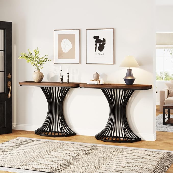 Tribesigns Console Table, Industrial Entryway Table with Geometric Metal Base, 39-Inch Small Sofa Accent Table for Entrance, Living Room, Hallway, Rustic Brown (Rustic Brown)