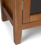 SIMPLIHOME Acadian Storage Cabinet - 39 inch Wide Solid Wood 4-Shelf Display Cabinet in Light Golden Brown, Transitional Cupboard for Living Room or Dining Room with Glass Doors and Adjustable Shelves