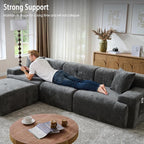 LIDYUK 118" Modern L-Shaped Boneless Couch Modular Sectional Sofa for Living Room, Chenille Upholstery Grey, Oversized 3-Seater Sectional Couch with Deep Seat and Movable Ottoman, No Assembly