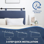 UEV Queen Headboard Only, Wall Mounted Hanging Upholstered Bed Head Board, Modern Vertical Channel Design of Fine Flannel, Elegant Dark Blue Fluted Headboard for Bedroom (Dark Blue, Queen Size)