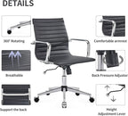 Modern Black Office Chair Computer Desk Chairs Conference Leather Home Office Dsek Chair Mid Back Swivel Chairs with Arms (Black)…