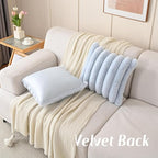 FUTEI Light Blue Decorative Throw Pillow Covers 18x18 Inch Set of 2, Square Soft Faux Rabbit Fur Thick Striped Cushion Cover,Winter Home Decor for Couch Bed Living Room