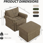Modern Accent Chairs with Ottoman Set, Comfy Chenille Reading Armchair with Rolled Arms and Cushion Backrest, 35.8" W Chaise Lounge Chair for Living Room, Bedroom, Study, Apartment, Brown