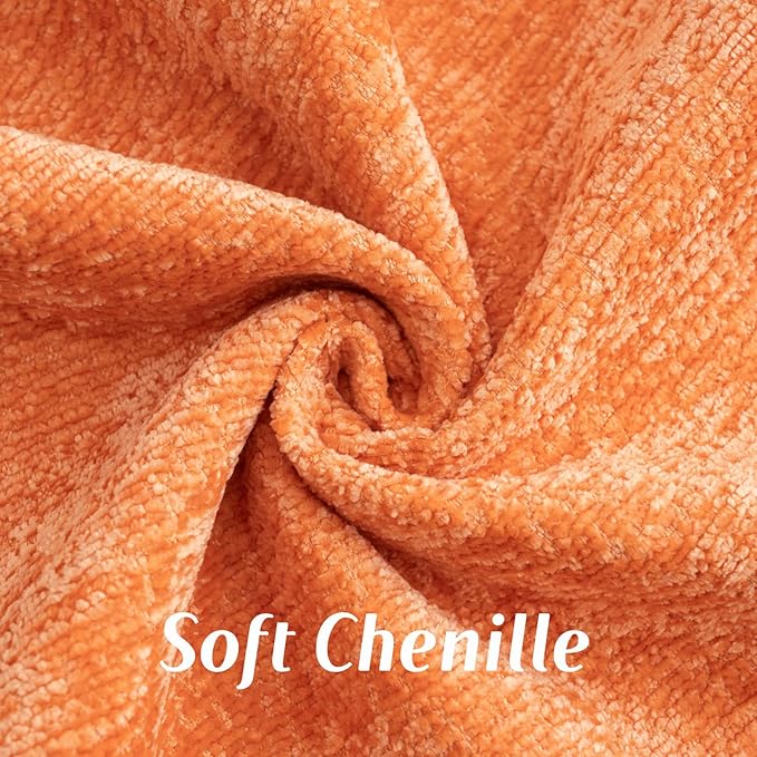 FUTEI Orange Chenille Throw Pillow Covers 22x22 Inch Set of 2,Soft Cozy Bound Edge Design Cushion Case,Home Decor for Couch Bed Living Room