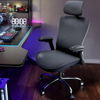 Ergonomic Office Chair-Computer X-Shaped Chair Mesh PU Leather with Adjustable Lumbar Support-Executive Desk Chair High Back with Headrest Flip-Up Arms for Long Hours (Black-Silver)