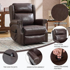 Manual Recliner Chair with Massage & Lumbar Heat, Breathable Leather Reclining Chair for Adults, Humanized Design Easy to Install Living Room Recliners Brown