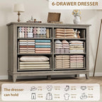 GarveeHome 6 Dresser for Bedroom, 47 in Wide Drawer Dresser with Storage Freestanding, Wooden Closet Storage Chest for Living Room, Bedroom, Entryway, Grey