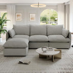 94.6" Cloud Modular Sectional Sofa, Waterproof Down Filled Sectional Sofas, High Backrest L Shaped 3 Seater Sectional Couches with Ottoman, Modular Couch with Removable Cover, Light Gray