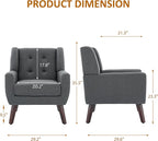 Accent Chairs Set of 4, Mid-Century Modern Upholstered Armchair, Comfy Fabric Living Room Chairs Reading Chairs with Button Tufted Back & Solid Wood Legs for Bedroom, Office, Gary