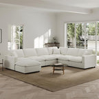 Modern Sectional Linen Couch for Living Room V-Shape Sofas,7 Seat Modular Cloud Sofas,Couches Cushion Covers Removable,Cozy Feather Down Sofa for Apartment Cream White