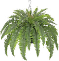 Hollyone 33" Artificial Boston Fern Hanging Basket Large 39 Leaves Fake Ferns in Rattan Pot Greenery Plants for Outdoors & Indoor Faux Fern Bush Basket Plant Patio Garden Home Decor Dusty Green