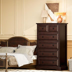 Farmhouse 6 Drawer Dresser, 48" Tall Dresser Chest of Drawers with Natural Texture & Metal Handles, Storage Dressers Organizer for Bedroom, Living Room, Hallway, Vintage Design (Cherry)