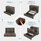 Full Murphy Bed with Storage and Charging Station, Farmhouse Cabinet Bed, Noise-Free, for Guest Room, Apartment, or Office, Black Oak