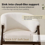 Mid-Century Modern Accent Chair Set of 2, Comfy Barrel Armchair Living Room Chair for Bedroom, Upholstered Lounge Chairs for Reading Nook Office, White Chenille, Wood Legs