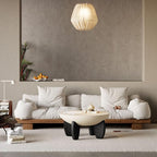 homary Round Concrete Coffee Table with Premium Walnut Ash Wood Legs, Modern Minimalist Cement Finish Center Table for Living Room (Black, 29.9" W x 29.9" D x 14.4" H)