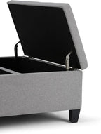 SIMPLIHOME Ellis 36 inch Wide Contemporary Square Coffee Table Storage Ottoman in Dove Grey Linen Look Fabric, Assembled, For the Living Room and Bedroom