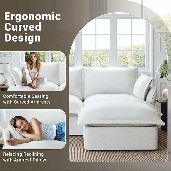82” Modular Sectional Sofa, Comfy Down Fill Cloud Couch, Loveseat with Single Seater, Small Couch with Washable Cover, Sectional Couches for Living Room Small Apartments, Cream White