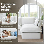 48” Oversized Chaise Lounge Chair, Modular Sectional Sofa, Down Fill Cloud Couch with Washable Cover, Single Seater with Ottoman, Sectional Couches for Living Room Apartments, Cream White
