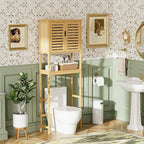 SMIBUY Bathroom Over The Toilet Storage Cabinet, 2 Door Bamboo Cabinet Organizer, Freestanding Space Saver Toilet Rack with Adjustable Inside Shelf and Open Shelf (Natural)