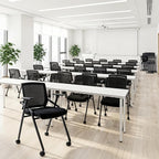 30 Pack Stackable Conference Room Chairs with Paddle Folding Office Chair Foldable Desk Chair Mesh Back and Arms for Conference Meeting Guest Reception Home Office Training Room Chair Black