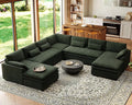 Belffin Large Modular Sectional Sofa with Double Deep Chaise and Loveseat, Corduroy U Shaped Couch with 9" Soft Dual-Layer 9 Seats Cushion for Living Room, Apartment, Green