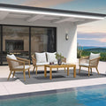 PURPLE LEAF 4 Pieces Patio Conversation Set Outdoor Wicker Furniture with Aluminum Table and Rattan Chairs Sofa Cushions Included for Porch Backyard Garden Balcony Teak