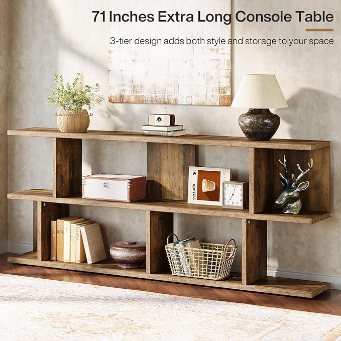 Tribesigns 71 Inches Extra Long Sofa Table Behind Couch, 3-Tier Farmhouse Console Table, Long Foyer Table with Storage for Hallway, Entryway & Living Room