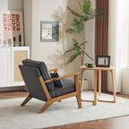 Karl home Accent Chair Wide Armrest Mid-Century Lounge Chair Linen Fabric Armchair with Lumbar Pillow & Solid Wood Frame for Living Room, Bedroom, Balcony, Gray