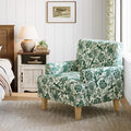 LINSY Floral Accent Chair, Large Armchair with Rubberwood Legs, Mid Century Upholstered Reading Chair, Comfy Oversized Single Sofa Chair for Living Room Bedroom Office Study, Floral Green