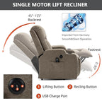 PELUMY Manual Lift Recliner Chair for Elderly with Massage & Heat, Oversized Heavy Duty 350 lbs Recliner with Cup Holders & USB Ports, Infinite Positioning Lift Chair for Adults (Linen Fabric, Brown)