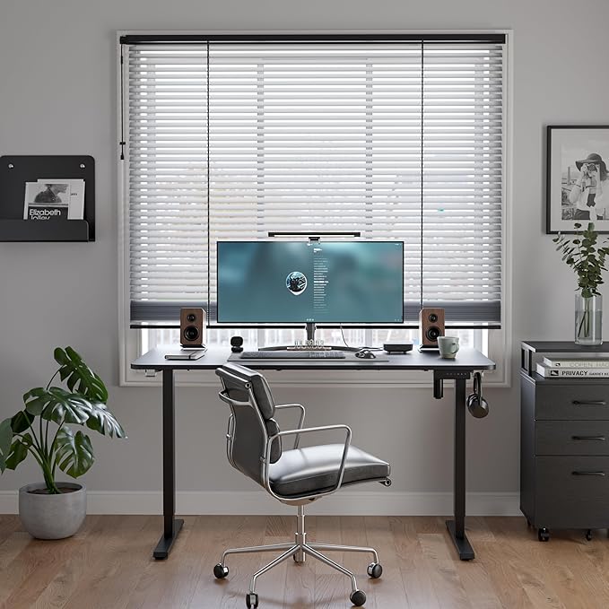 FEZIBO One-Piece Standing Desk Adjustable Height Stand up Home Office Desk, 55x24 Inch Electric Standing Computer Desk, with 4 Memory Presets, Headphone Hook, Black