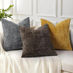 decorUhome Mustard Yellow Chenille Throw Pillow Covers 24x24 Set of 2 Thick Textured Slubby Couch Pillow Covers Farmhouse Accent Modern Neutral Decorative Pillow Cases for Bed Sofa Living Room