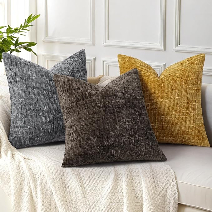 decorUhome Dark Brown Chenille Throw Pillow Covers 24x24 Set of 2 Thick Textured Slubby Couch Pillow Covers Farmhouse Accent Modern Neutral Decorative Pillow Cases for Bed Sofa Living Room