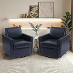 Pia Ricco Single Swivel Barrel Chair, Modern Accent Armchair in Easy-Clean PU Leather, Mid-Century Style for Living Room or Home Office, Navy