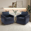 Pia Ricco Easy to Clean PU Swivel Barrel Chair Set of 2, Modern Faux Leather Accent Armchair, Mid-Century Style for Living Room & Office, Vegan Leather, Navy