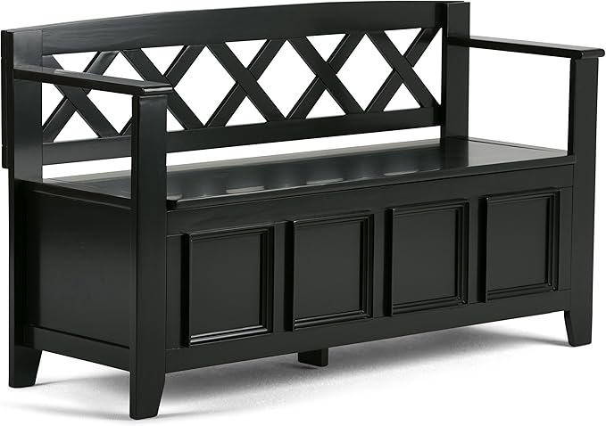 SIMPLIHOME Amherst Entryway Storage Bench - 48 inch Wide Solid Wood Hallway Seat in Black, Transitional Bench for Entryway or Living Room with Lift-Up Lid and Spacious Storage