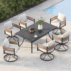 Grand patio Outdoor Dining Set, 7-Piece Patio Table and Chairs Set, Metal Woven Wicker Swivel Patio Chairs with Thickened Cushions & 1 Rectangular Woodgrain Dining Table with Umbrella Hole (Natural)