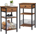 VECELO Tall End Side Tables,27 Inch Night Stand with U-Shape Basket and Storage Drawer/Shelf for Living Room/Bedroom/Small Spaces,Set of 2,Brown