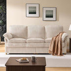 ONBRILL 86.6" Corduroy Couches for Living Room, Comfy 3 Seater Sofa with Pillow-Top Armrest & Dual-Layer Cushions, Mid Century Modern Couch for Bedroom, Apartment, Beige