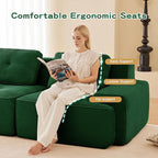 150.4” Green Boneless Couches for Living Room, Modular Sectional Sofa with L-Shape Chaise, 4 Seater Comfy Upholstered Deep Seat Corduroy Fabric Cloud Couch No Assembly, Anti-Slip Design