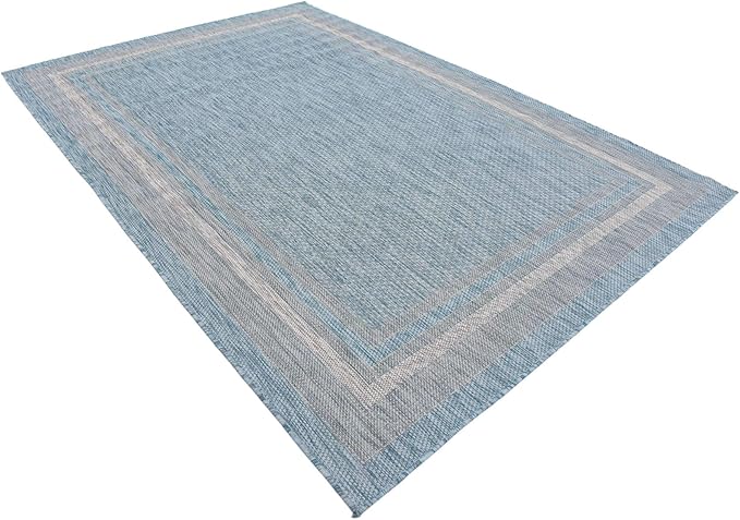 Unique Loom Outdoor Border Collection Area Rug - Soft Border (6' 1" x 9' Rectangle, Aquamarine/ Ivory)