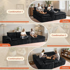 113 in Oversized Cloud Sofa with L Shape Chaise, Sectional Couches for Living Room, Assembly Free Modular Comfy Corduroy Sofa with Left Facing Chaise Longue for Home Apartment (Left Chaise, Black)