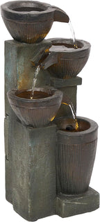 Alpine Corporation TZL416 14" Stoned Jar Water Fountain with Cascading LED Lights, Stylish Tabletop Water Feature for Home, Office, Living Room, Bedroom & Desk Decor, Gray